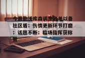 包含今晨勒沃库森调整名单以备社区盾；伤情更新环节打磨；话题不断；临场指挥获称赞的词条
